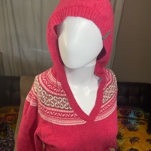 Columbia Women Fair Isle Hoodie Pullover Sweater Pink Small